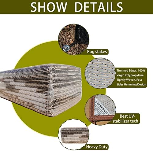 EEZ RV Products 9'x18'BWW Heavy Duty Reversible/Durable Outdoor Patio/RV Mats - Perfect for RVing (9ft x18ft Brown) Come with Large Storage Bag & 6 Sets of Stakes and Washer - Image 4