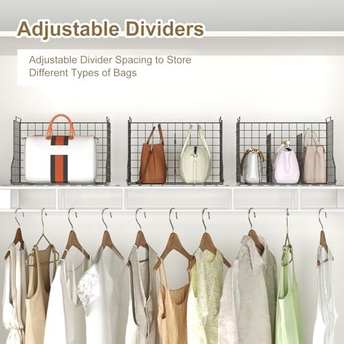 Sonyabecca Purse Storage Organizer for Closet : Adjustable 3-Pack Dividers Handbag Organizer - Stackable Wire Handbags Storage Baskets -Open Cabinets Wallets Tote Chain Bags Clutches - Image 5