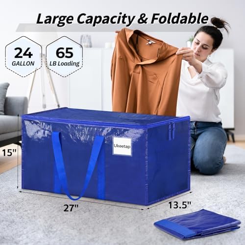 ukeetap 8 Pack Extra Large Clothes Storage Bins with Lids, Moving Bags,Blue - Image 2
