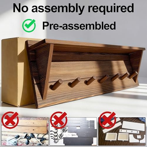 WEBI Coat Rack Wall Mount with Shelf,30" Long Entryway Wall Shelf with Hooks Underneath,7 Peg Hooks for Hanging Coats,Caps,Jacket,Clothes,Brown - Image 5