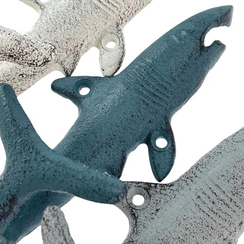 Zeckos Set of 3 Shark Wall Hooks, 5.25 Inch Blue Gray White Cast Iron - Image 3