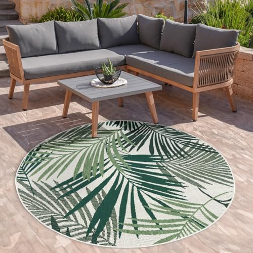 Paco Home Indoor & Outdoor Rug Flat-Weave Jungle Floral Palm Trees Design Green, Size: 6' Round by PacoHome