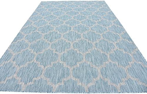 Unique Loom Outdoor Trellis Collection Area Rug (7' 1" x 10' Rectangle, Aquamarine/ Gray) - Image 6