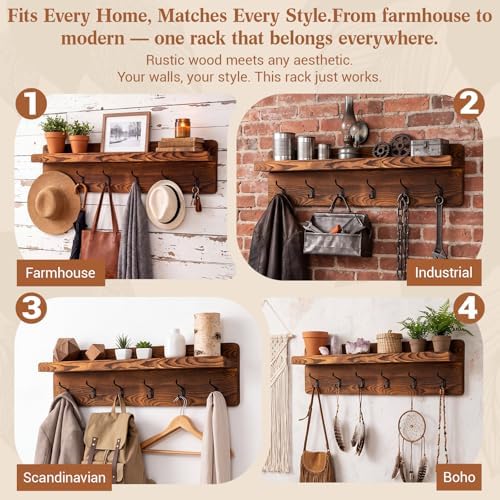 Geelin 35 Inch Wall Shelf with Hooks and Shelf Organizer Wall Mount Coat Rack with 6 Hooks for Hanging for Entryway, Hallway, Bathroom, Living Room, Bedroom - Image 4