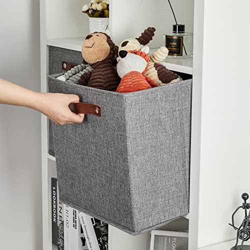 DULLEMELO Fabric Storage Cubes,13 inch Cube Stroage Bins for Empty Gift Basket,Toys Nursery Clothes Storage Linen Closet Organizers and Storage Baskets Shelves Bins(Grey-4 Pack) - Image 6