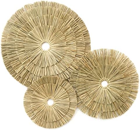 VATIMA Boho Wall Décor – Simple Oversized Wall Basket Décor for Home and Office – Seagrass Wicker Basket Wall Décor Set – 3pcs Flat Baskets – Easy to Hang – Handmade Design – Small/Medium/Large by VATIMA