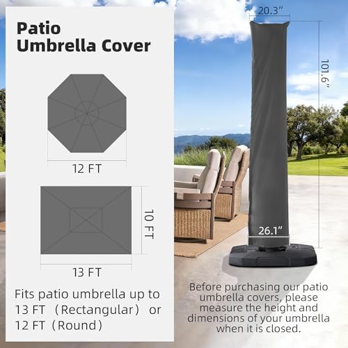 Cantilever Patio Umbrella Cover Outdoor Umbrella Covers, Grey - Image 3