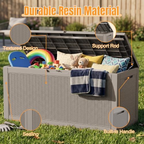 Outdoor Storage Box, 170 Gal Waterproof Resin Deck Box w/Support Rod - Image 3