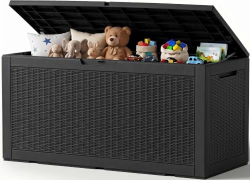 Outdoor Storage Box, 160 Gallon Waterproof Resin Deck Box with Support Rod by ATMELT
