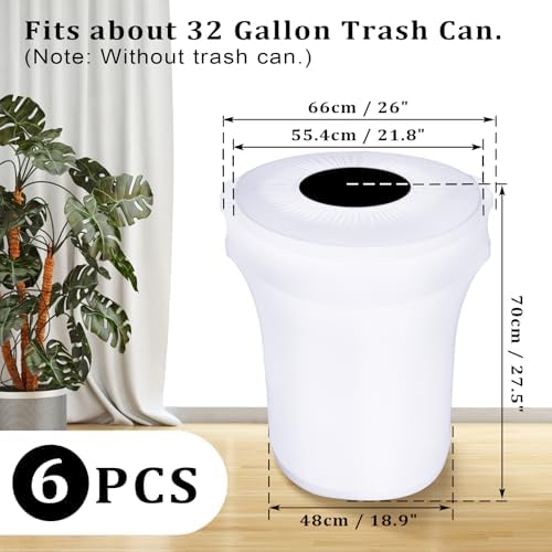 BSTKEY 6 Pack 32 Gallon Stretch Spandex Trash Can Cover, Outdoor Waste Container Bin Cover, Round Garbage Can Covers for Kitchen Wedding Party Commercial Fundraiser Decor, Without Trash Can (White) - Image 3