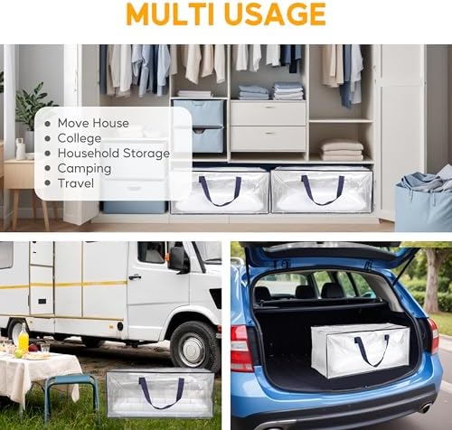 HealSmart 10 Pack Extra Large Moving Bags with Zippers & Carrying Handles, Heavy-Duty Storage Tote Moving Boxes for Dorm Room Essentials Storage Bags, Clear - Image 7