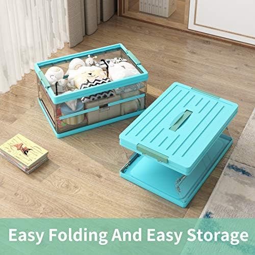 Apsan Collapsible Storage Bins with Lids, Stackable Clear Latch Storage Box with Handle, Folding Plastic Containers, 22Qt, Blue - Image 4