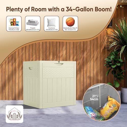 EHHLY 33 Gallon Deck Box, Small Outdoor Storage Box Waterproof, Lockable Secure Package Bin Delivery Box for Outside Front Porch, Patio Cushions Storage Box, Delivery Driver Snack Box for Porch, White - Image 2