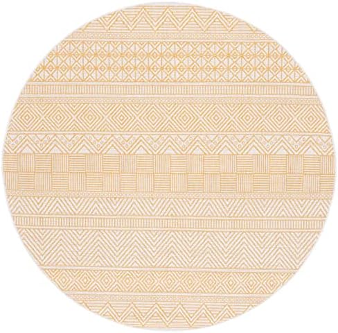SAFAVIEH Washable Rug Outdoor Courtyard Collection - 6'7" Round, Beige & Gold, Non-Shedding & Easy Cleaning, Ideal for Patio, Backyard, Mudroom (CY8196-56012) - Image 2