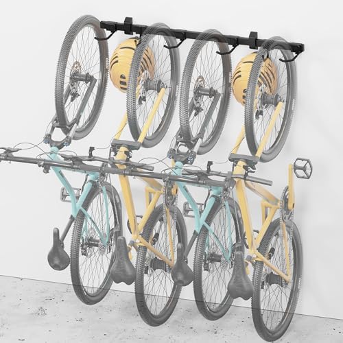 monTEK Enhanced Bike Storage Rack, Adjustable 4-Bike and 2-Helmet Hangers by monTEK