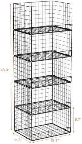 Yociyoga 5-Tier Stackable Closet Organizers and Storage Shelves, Closet Shelf Organizer Basket Bins, Foldable Sweater Storage for Closet Organizer System, Black(Patent 30022416) - Image 6