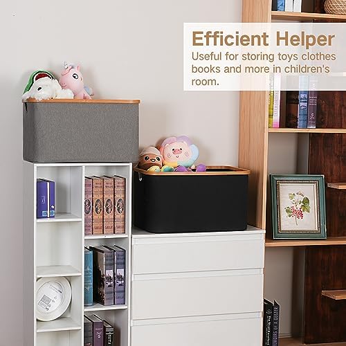 efluky Storage Baskets for Organizing, Fabric Storage Bins with Bamboo Handles, Collapsible Storage Baskets for Shelves and Closet (Black, 21.2'' x 14.5'' x 11.8'') - Image 4