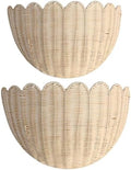 Scalloped Hanging Wicker Baskets for Wall, Scalloped Home Decor, Hanging Woven Rattan Wall Basket for Flowers Front Door Bathroom Storage (Rattan-Set of 2) by Unknown