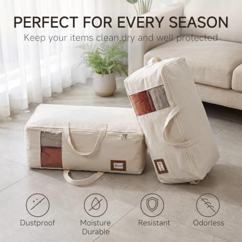 Cotton Canvas Storage Bags for King/Queen Comforters, Bedding, 3Pack, Beige - Image 6