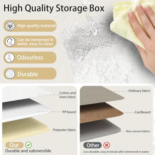 Yawinhe Storage Boxes with Lids 2 Pack, Collapsible Storage Bin with Handle, for Organizing Clothes, 33x23x20cm, White, SNK018WLS-2 - Image 5
