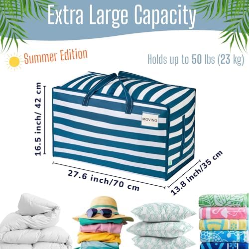 VENO 8 Pack Extra Large Heavy Duty Moving Bags with Wide Opening & Reinforced Handles, Reusable Storage Tote Bags with Strong Zippers for Clothes, College Dorm Essentials & Moving Supplies - Image 2