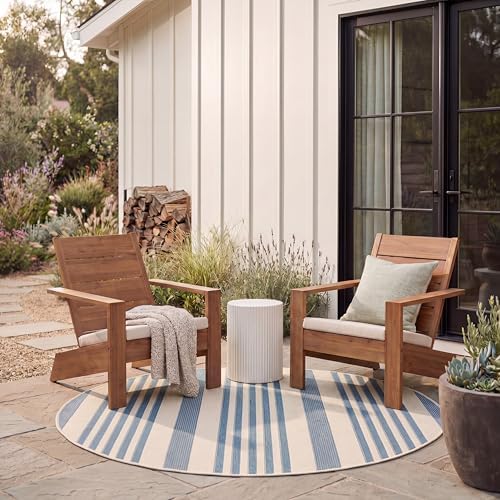 SAFAVIEH Courtyard Collection 4' Round Beige/Blue CY6062 Stripe Indoor/ Outdoor-Waterproof Easy-Cleaning Patio Backyard Mudroom Area-Rug by Unknown
