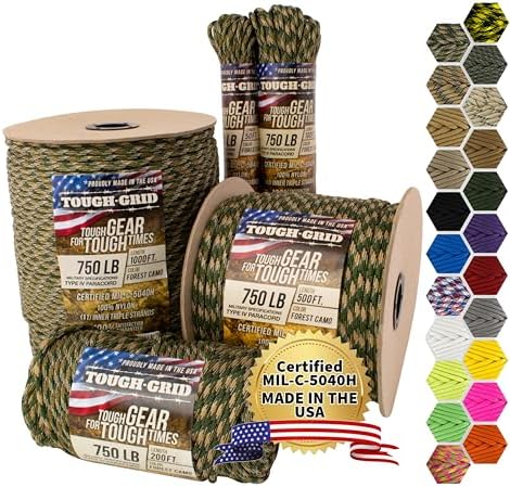 TOUGH-GRID 750 Paracord, 100% Nylon, Made in USA, Type IV Mil-Spec Cord by TOUGH-GRID