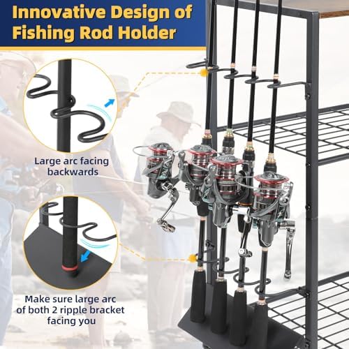 Olakee Fishing Rod Holders, Rolling Fishing Rod Rack for Garage & Boat, Tackle Box & Reel Holder Cart, Easy Assembly Fishing Gear Management System, Ideal Birthday Gift for Men Dad Anglers - Image 3