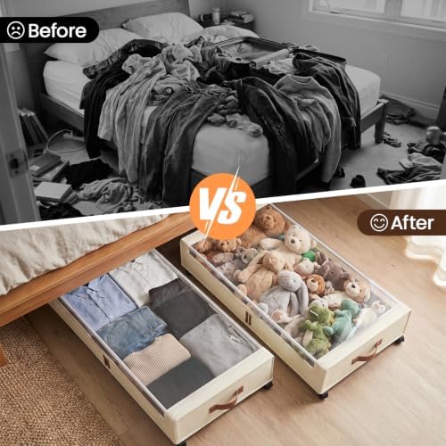 Yecaye 70L Large Under Bed Storage Containers with Wheels, 2 Pack, Beige - Image 7