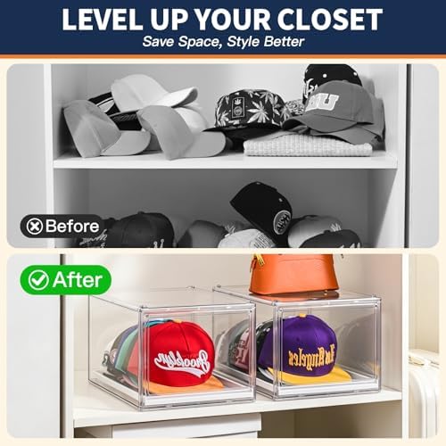 2Pack Ultra Clear Hat Organizer Drawer for Baseball Caps Storage, Heavy Duty Box Stackable with Magnetic Door Dustproof for Closet - Image 3