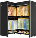 ULIFHOME E15C Garment Rack L Shaped Clothes Rack for Corner，Freestanding Clothing Racks for Hanging Clothes，Heavy Duty Closet Organizer 43.4"W x 15.8"D x 78.4"H，Black Rack with Black Dustproof Cover by UlifHome