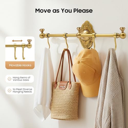 Coat Hook Wall Mount Towel Rack with 4 Hooks Hanger Retro Metal Coat Rack Coat Hat Towel Purse Robes Mudroom Bathroom Entryway Organizer 14.17'' Long - Image 4