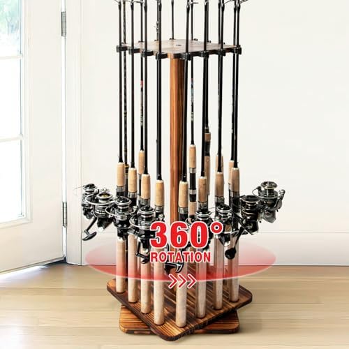 Ghosthorn Rotating Fishing Rod Holder for Garage,Wood Floor Stand Pole Rack by Ghosthorn