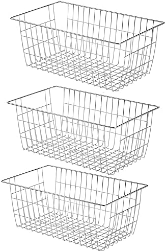 Slideep Wire Baskets Farmhouse Freezer Organizer Storage Bin Basket with Handles, Food Storage for Kitchen Cabinets, Pantry, Closet, Bedroom, Bathroom, Office 3 Pack by WelcometotheSlideep