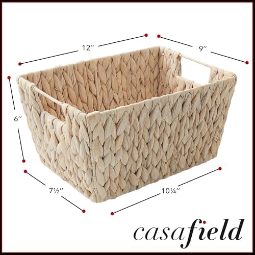 Casafield Set of 4 Water Hyacinth Storage Baskets with Handles - Whitewash White, Woven Storage Bins for Shelves, Blankets, Laundry Organization - Image 4