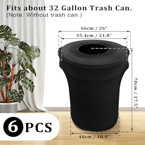 BSTKEY 32 Gallon Stretch Spandex Trash Can Cover, 6 Pack Outdoor Fitted Waste Container Cover Round Garbage Can Covers for Wedding Party Fundraiser Decor, Without Trash Can (Black) - Image 3
