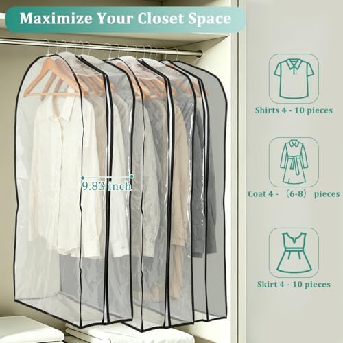 GLEAVI 6 Pack Garment Bags for Hanging Clothes, (3x40" & 3x50") Gusseted Clear Closet Storage Bags, Breathable Non-woven Back & Peva Front Coat Protector with Overlapping Dustproof Top for Dress, - Image 3