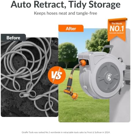 Giraffe Tools Retractable Hose Reel 1/2" x 100 ft with Hose Splitter - Image 3