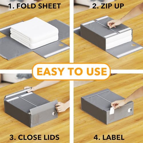 SpaceAid 10 Pack Bed Sheet Organizers and Storage, Foldable Sheet Organizer for Linen Closet, Sheets Set Folder Keeper with Window XL (Queen & King Size) Organizing Bedding Container, Gray - Image 3