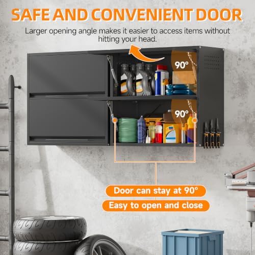 Garage Wall Cabinet, 25.6" H Metal Wall Cabinet with 2 Up-Flip Door - Image 4
