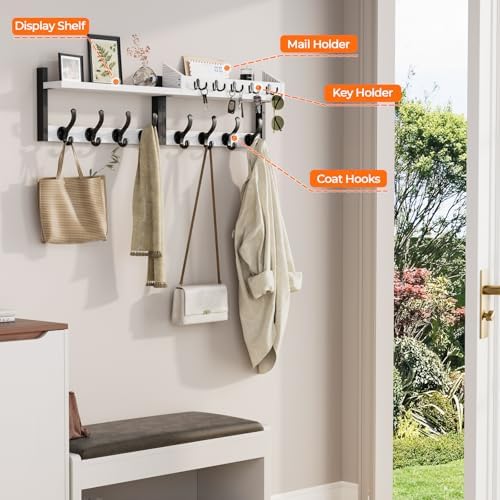 Evermagin 35" Coat Rack Wall Mount with Shelf for Entryway, White - Image 5