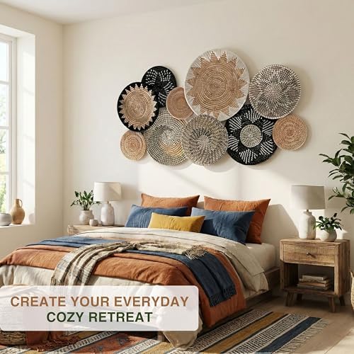 Woven Basket Wall Decor Set of 10, Decorative Wall Plates - Image 3