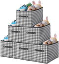 6 Pack Large Collapsible Storage Baskets for Shelves,14.9"x9.5" Fabric Closet storage Boxes with Leather Handles,Decorative Organizers Storage Bins for Clothes,Sheets,Toys,Books,(Houndstooth by Yunkeeper