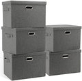 Graciadeco Large 17" 36 Quart Collapsible Stackable Storage Bins with Lids, 5 Packs Gray Foldable Fabric Closet Storage Boxes with Lids, Heavy-duty Linen Cube Baskets(17 x 12 x 11) by GraciadecoStorage
