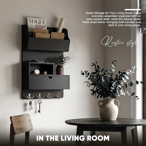 Rebee Vision Key Holder Wall Mount with Drawer for Home Decor, Black - Image 4
