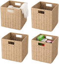 13" x 13" x 13" Wicker Storage Basket,Woven Paper Rope Wicker Baskets,Set of 4 Collapsible Square Organizers,Foldable Cube Storage Bins by DAICOLAD
