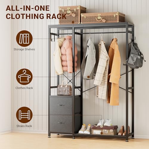 Lulive Clothes Rack with 2 Rods, Shelves, Drawers & Hooks, Garment Rack - Image 2