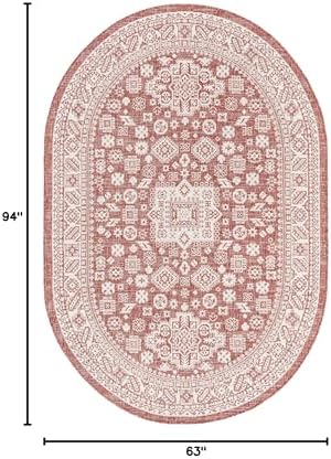Rugs.com Outdoor Aztec Collection Rug – 5' x 8' Oval Rust Red Flatweave Rug Perfect for Living Rooms, Large Dining Rooms, Open Floorplans - Image 2