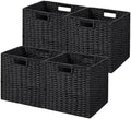 UBBCARE 4 Pack Wicker Basket, 11L×11H×10.5W inch Woven Paper Rope Storage Baskets for Shelves, Foldable Cube Storage bin with Handle, Storage Basket for Organizing & Decor, Black by UBBCARE
