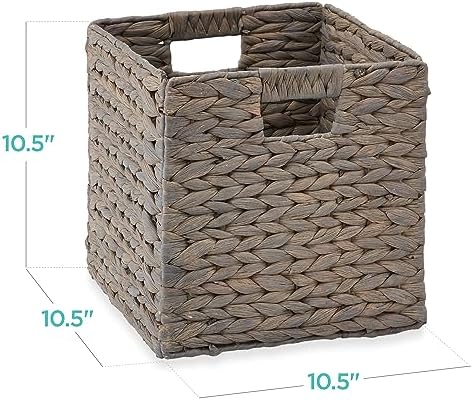 Best Choice Products 10.5x10.5in Pack of 5 Cube Storage Baskets, Water Hyacinth Multipurpose Collapsible Organizers, Handwoven Laundry Totes for Laundry, Living Room, Kids Room & Nursery - Gray - Image 2